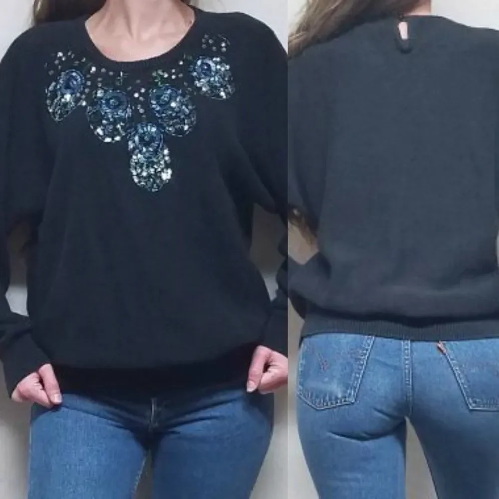 VINTAGE 80s Accent For You Sequin Black Sweater